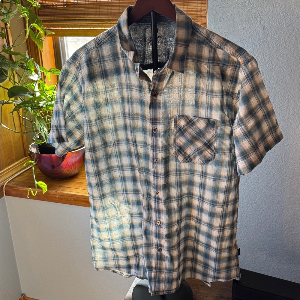 Kuhl SZ Large Blue Plaid Shirt 100% Organic Cotton Button Up dadcore